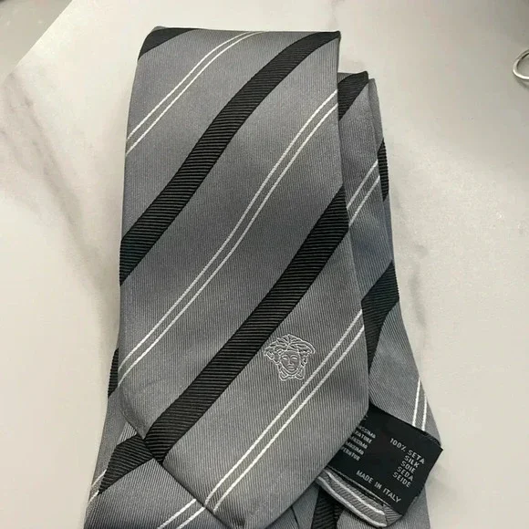 Versace collection gray black striped tie - Picture 1 of 7